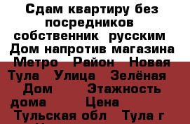 Сдам квартиру без посредников (собственник) русским. Дом напротив магазина Метро › Район ­ Новая Тула › Улица ­ Зелёная › Дом ­ 6 › Этажность дома ­ 19 › Цена ­ 12 000 - Тульская обл., Тула г. Недвижимость » Квартиры аренда   . Тульская обл.,Тула г.